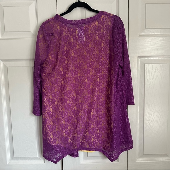 LOGO Lori Goldstein Tunic Womens Large Lace Sheer Overlay Tank Layered Top Boho - Picture 2 of 12